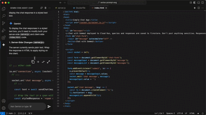 Gif representando o uso do Gemini no Code.