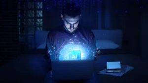 homem utilizando o computador com genAI